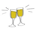 Two glasses of champagne on a white background. Cartoon. Vector Royalty Free Stock Photo